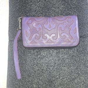 El Saldivar Genuine Purple Waller With Zipper Closure & Wrisklet Women's Wallet